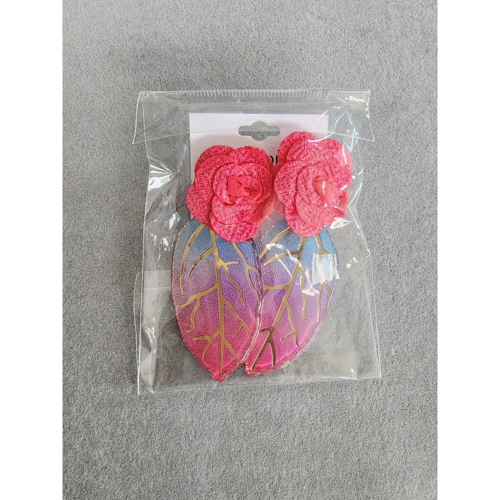NEW Feather/ Leaf Flower Earrings Blue Pink Purple Gradient Ombre Tropical